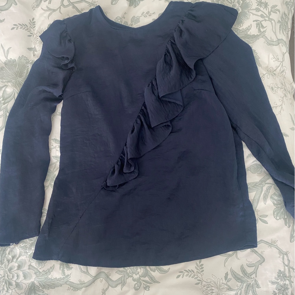 Ruffled Blouse, Navy Blue